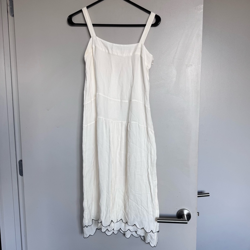 Jenni Kayne White Silk Scallop Hem Dress with Navy Lining XS